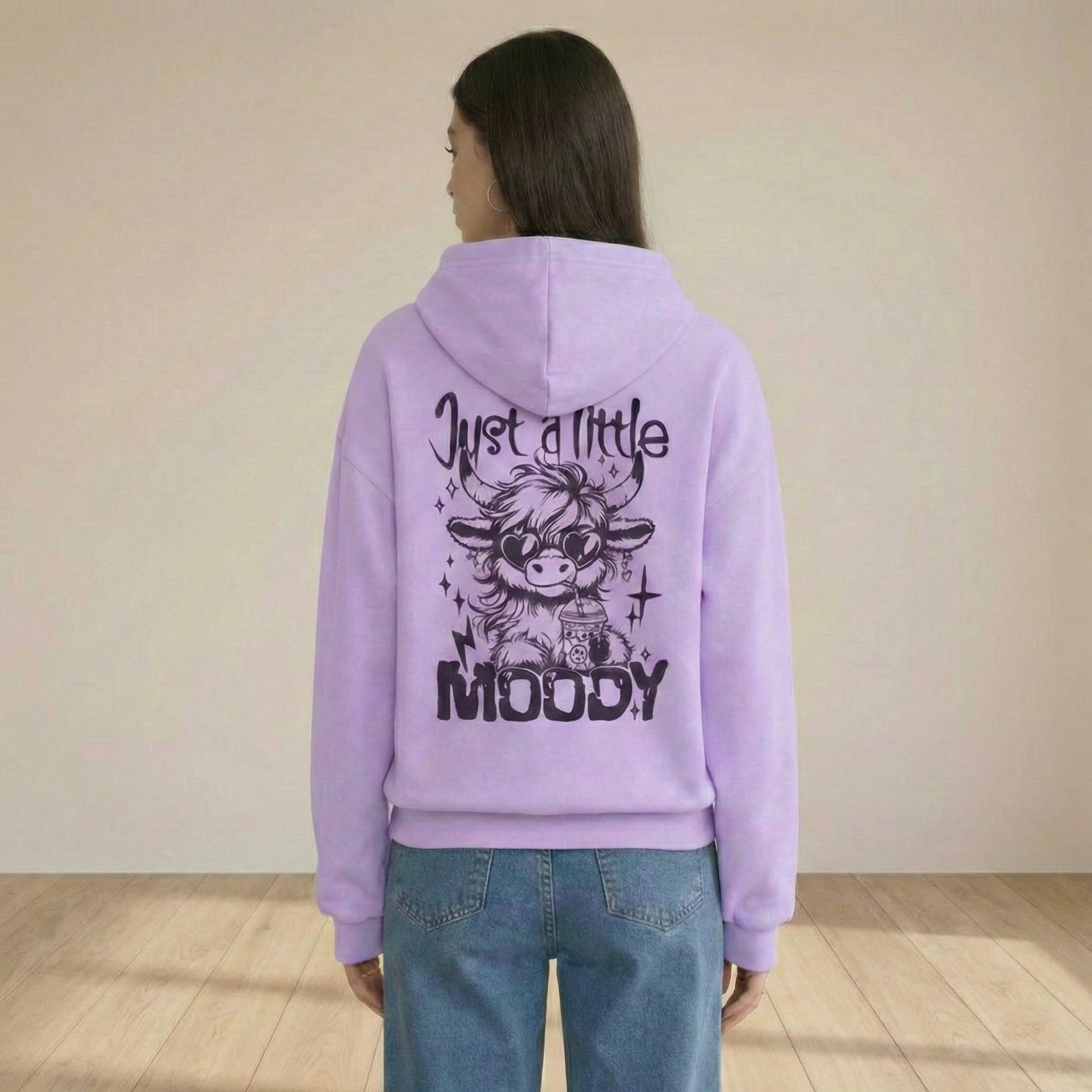 Highland Cow Graphic Print With Slogan Pullover Hoodie