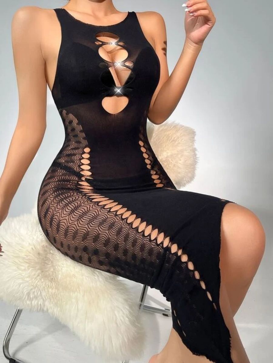 Hollow Out Asymmetrical Bodycon Dress-Soco Hoodie