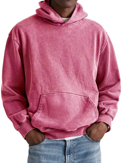 Men's Retro Cotton Hooded Distressed Washed Solid Color Sweatshirt