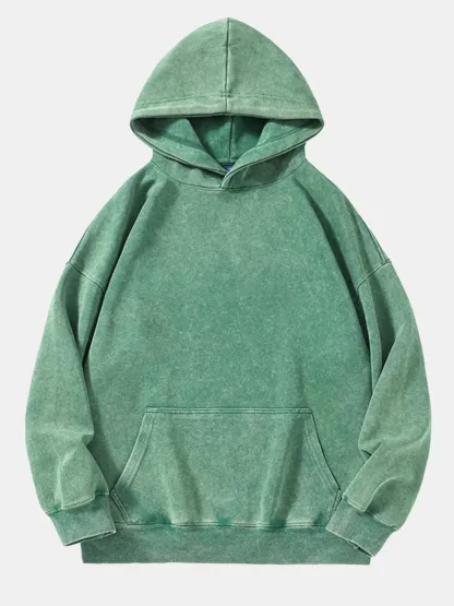 Men's Retro Cotton Hooded Distressed Washed Solid Color Sweatshirt