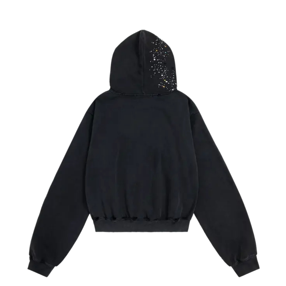 Hotfix Rhinestone Star Zip Up Hoodie