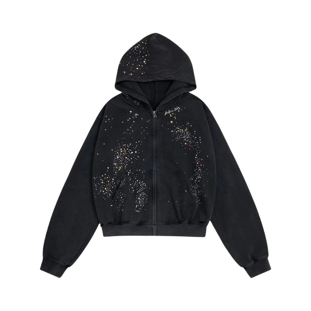 Hotfix Rhinestone Star Zip Up Hoodie