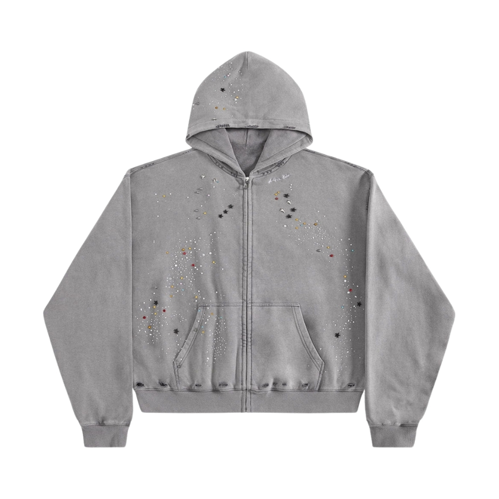 Hotfix Rhinestone Star Zip Up Hoodie