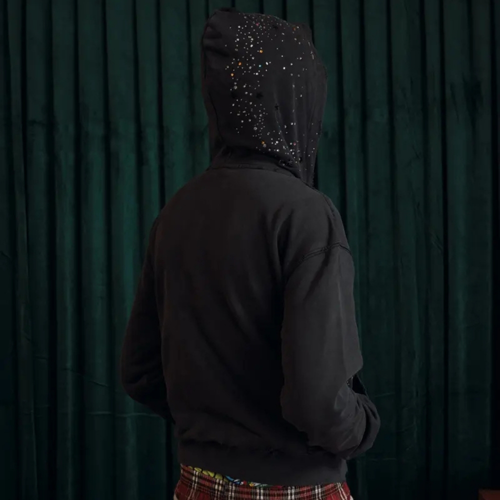 Hotfix Rhinestone Star Zip Up Hoodie