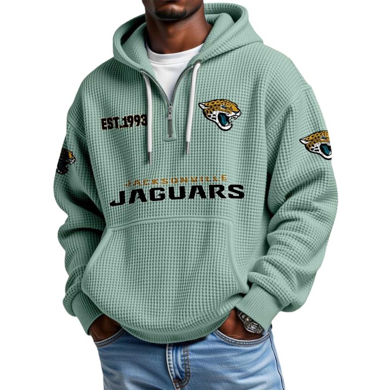 Jacksonville Jaguars EST 1993 Printed Quarter Zip Waffle Knit Hoodie