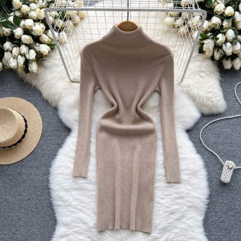 Long Sleeves Turtleneck Sheath Sweater Dress For Women-Soco Hoodie