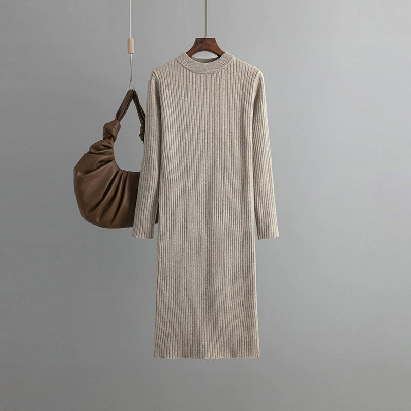 Basic O-Neck Loose Sweater Dress For Women-Soco Hoodie