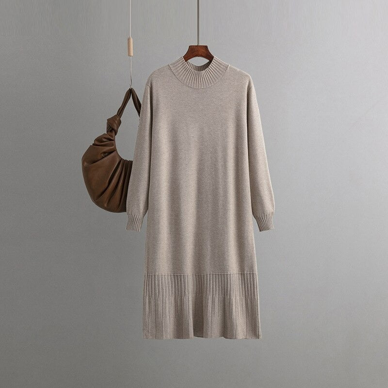 Oversized Loose Casual Knitted Pullover Sweater Dress-Soco Hoodie