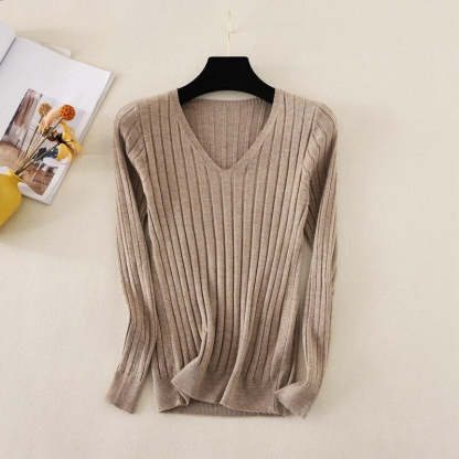 Basic V-Neck Solid Bodycon Knitted Sweater For Women-Soco Hoodie