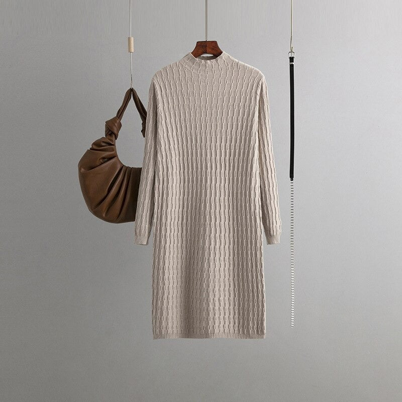 Casual Loose Knitted Long Sweater Dress With Belt-Soco Hoodie