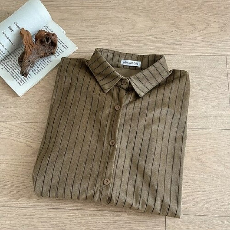 Korean Stripe Loose Thin Blouse Shirt For Women-Soco Hoodie