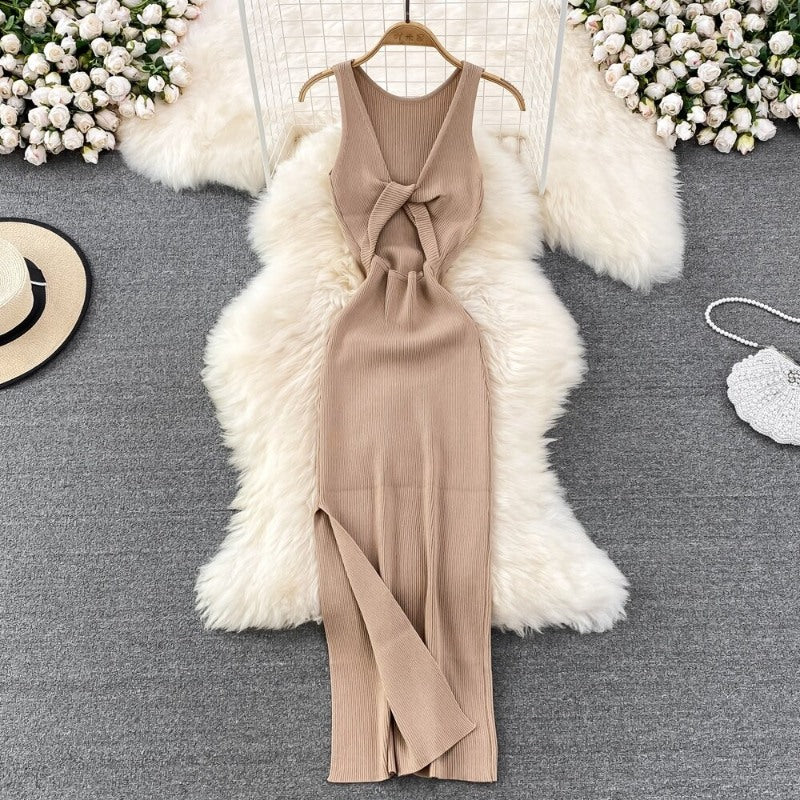 Casual Split Knitted Hollow Sleeveless Dress For Women-Soco Hoodie