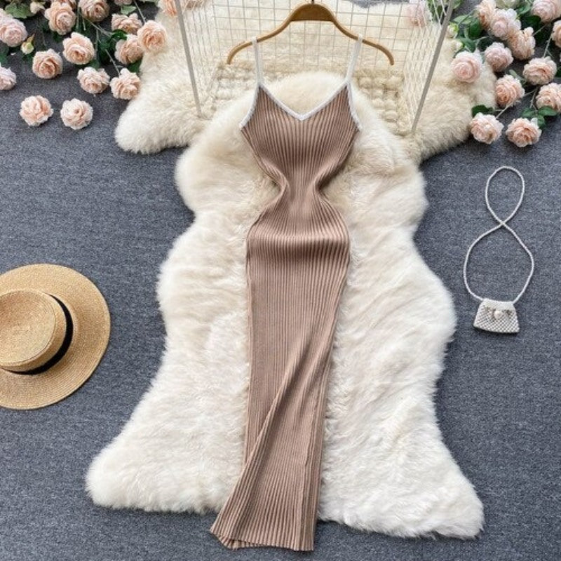 V Neck Knitted Hollow Sleeveless Dress For Women-Soco Hoodie
