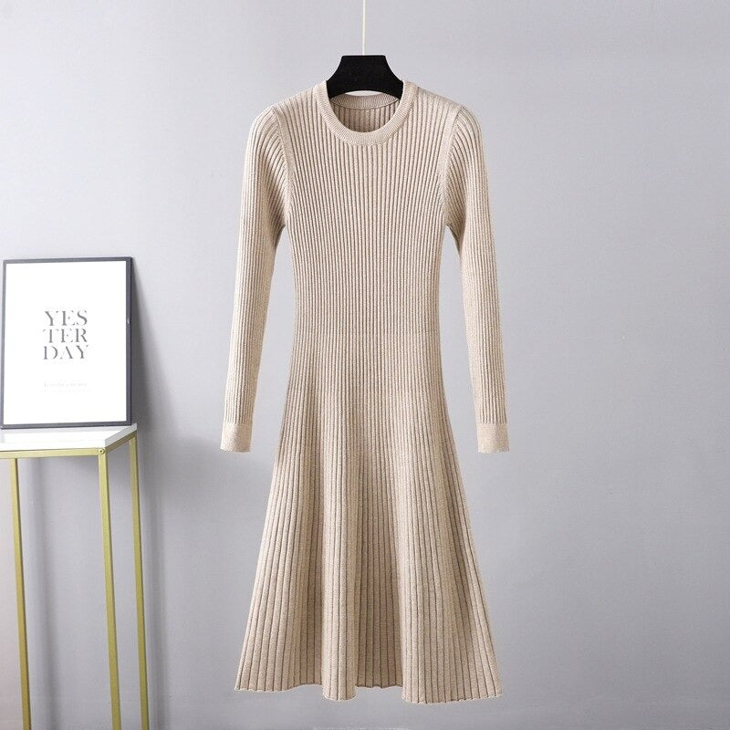 O-Neck Slim Long Knitted Maxi Sweater Dress-Soco Hoodie
