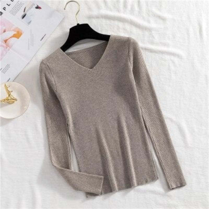 V-Neck Long-Sleeved Woolen Knitted Pullover For Women-Soco Hoodie