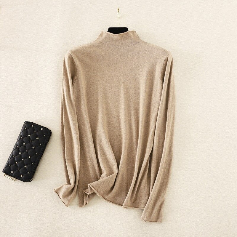 Mock Neck Basic Solid Long Sleeve Jumper For Women-Soco Hoodie