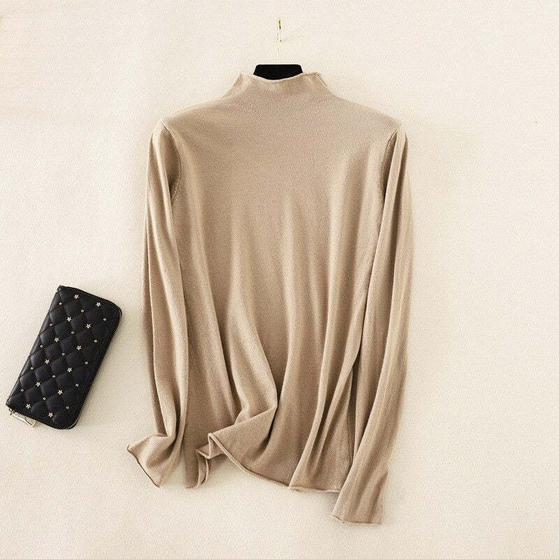 Mock Neck Basic Solid Long Sleeve Jumper For Women-Soco Hoodie