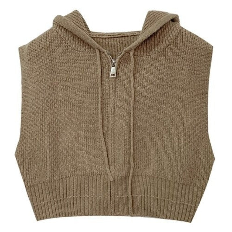 Loose Zipper Knitted Hooded Sweater Vest For Women-Soco Hoodie