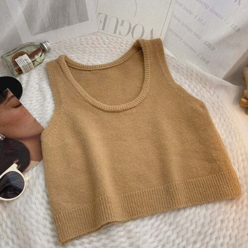 Solid Sleeveless Short Knitted Pullover Sweater Vest-Soco Hoodie