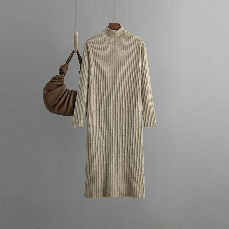 Turtleneck Tunic Knitted Slim Fit Sweater Dress-Soco Hoodie