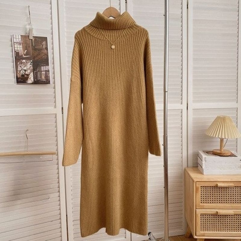 Korean Knitted Long Casual Sweater Dress For Women-Soco Hoodie