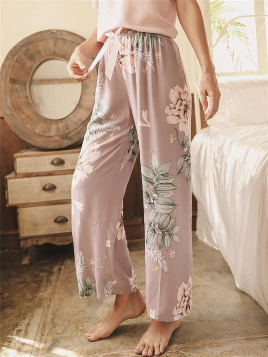 Knot Waist Floral Sleep Pants-Soco Hoodie