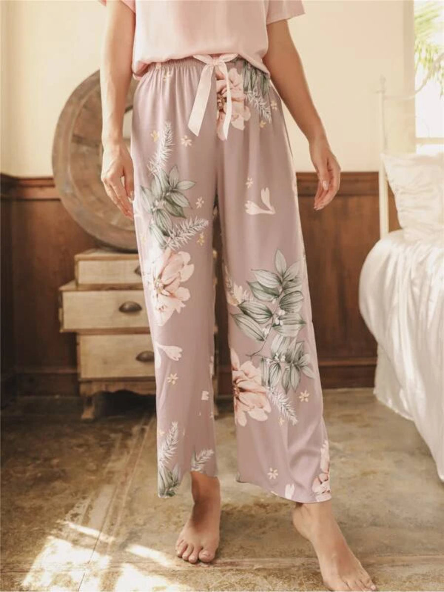 Knot Waist Floral Sleep Pants-Soco Hoodie