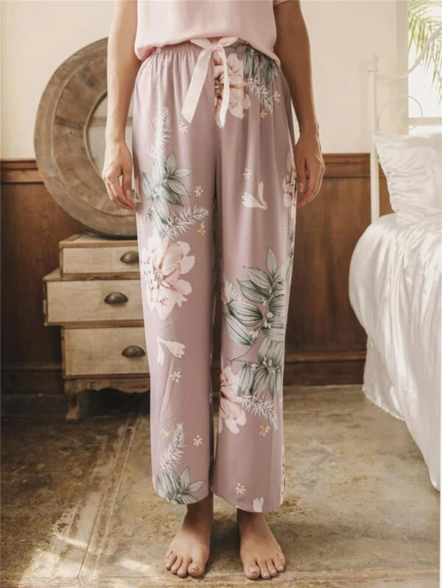 Knot Waist Floral Sleep Pants-Soco Hoodie