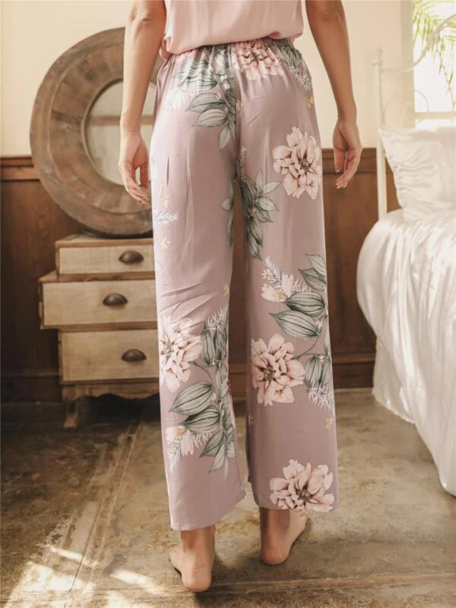 Knot Waist Floral Sleep Pants-Soco Hoodie