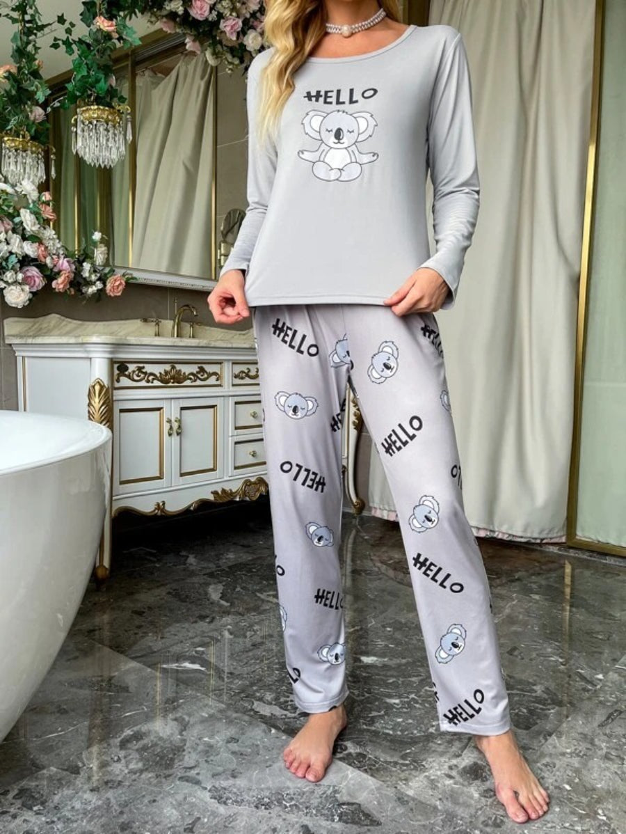 Koala And Letter Graphic PJ Set-Soco Hoodie
