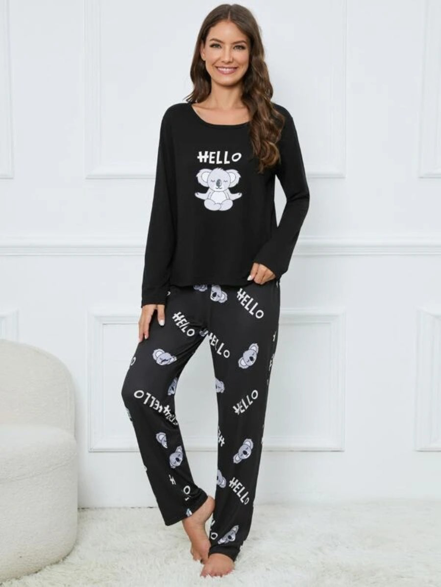 Koala And Letter Graphic PJ Set-Soco Hoodie