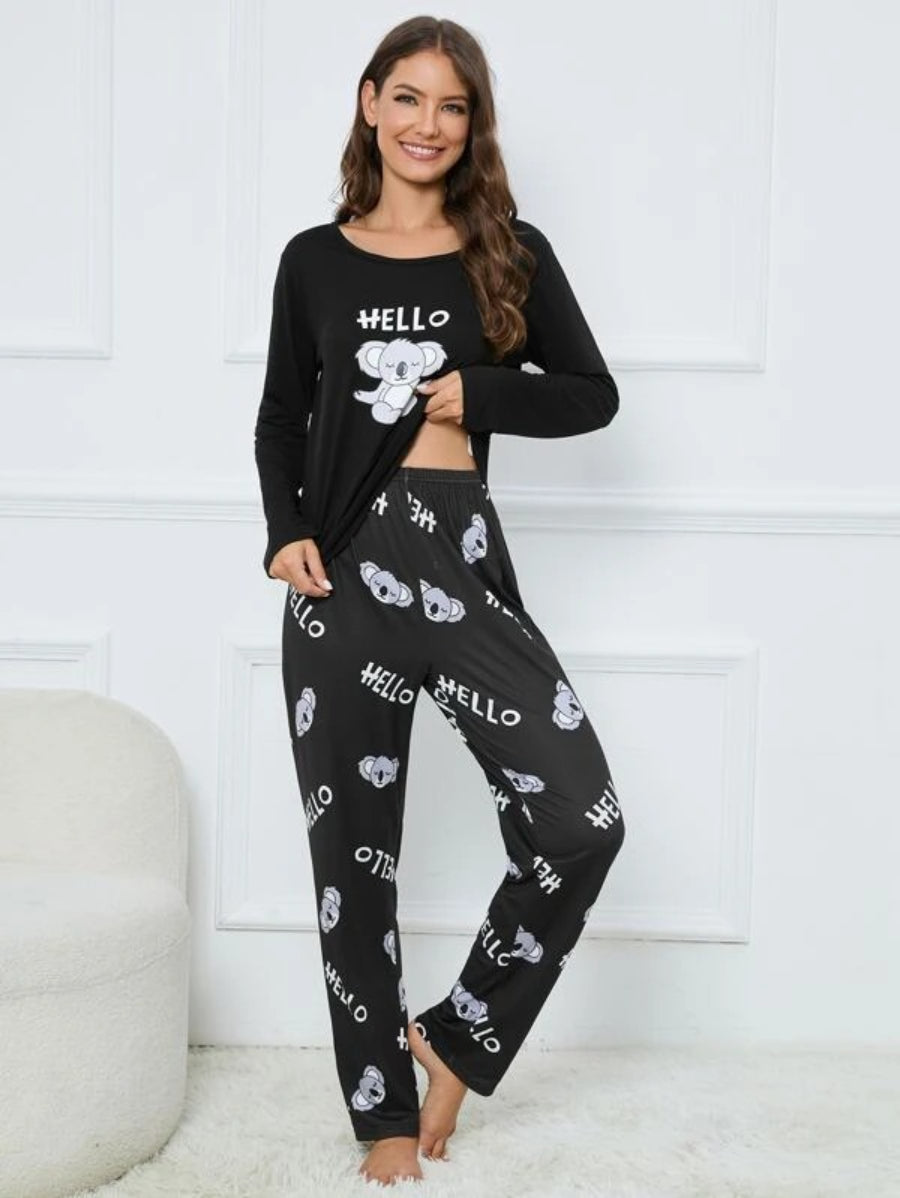 Koala And Letter Graphic PJ Set-Soco Hoodie