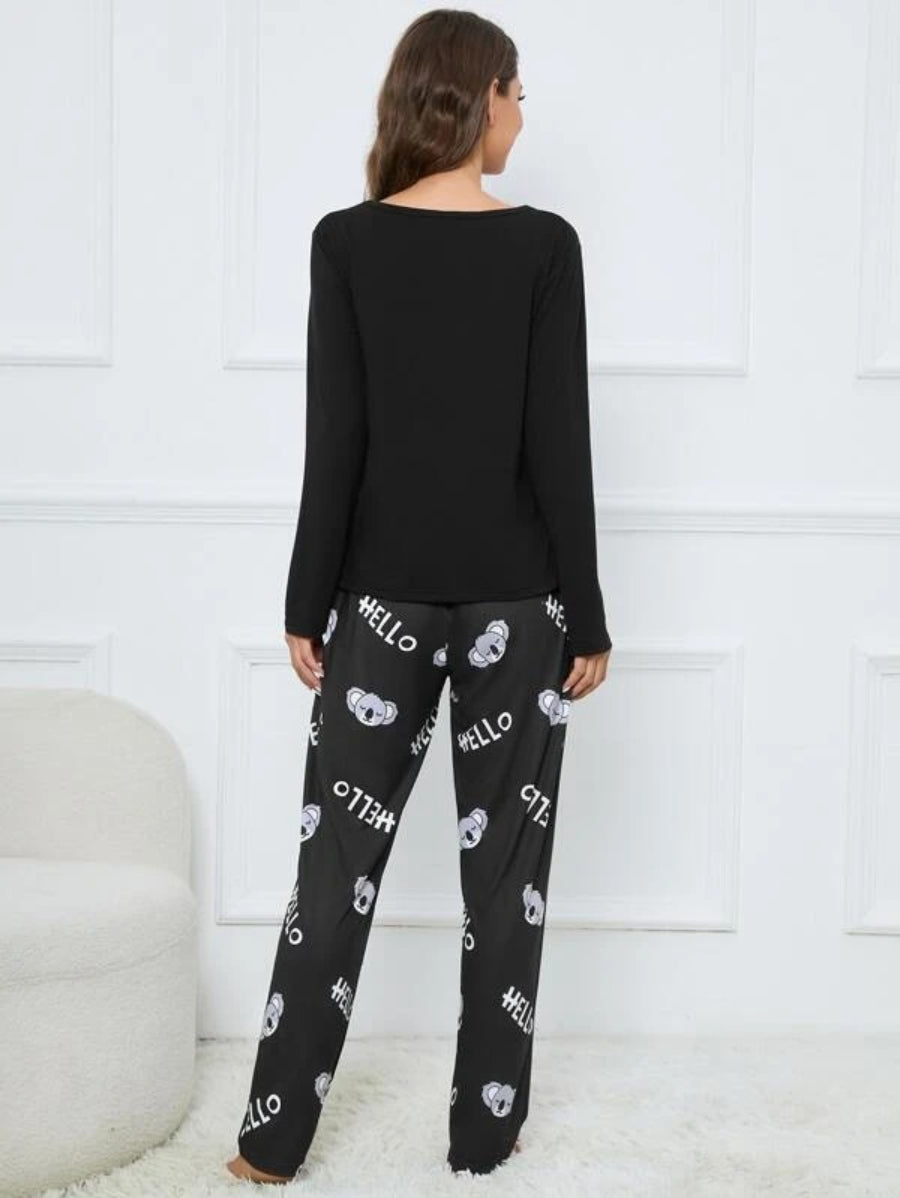 Koala And Letter Graphic PJ Set-Soco Hoodie