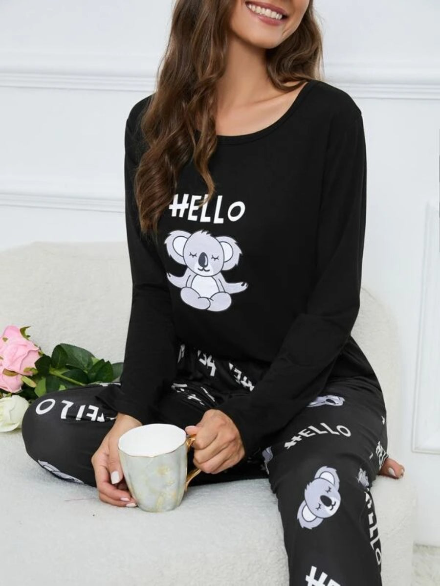Koala And Letter Graphic PJ Set-Soco Hoodie