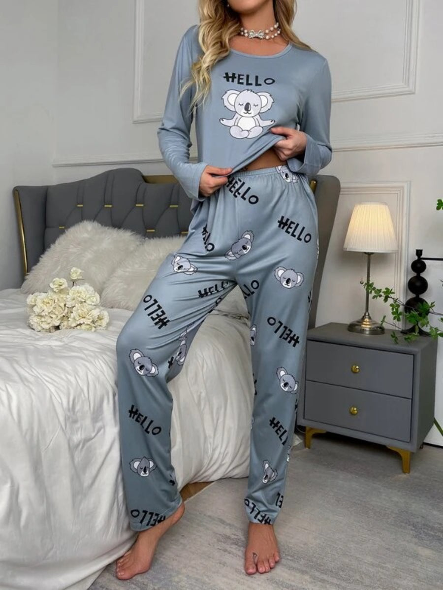 Koala And Letter Graphic PJ Set-Soco Hoodie