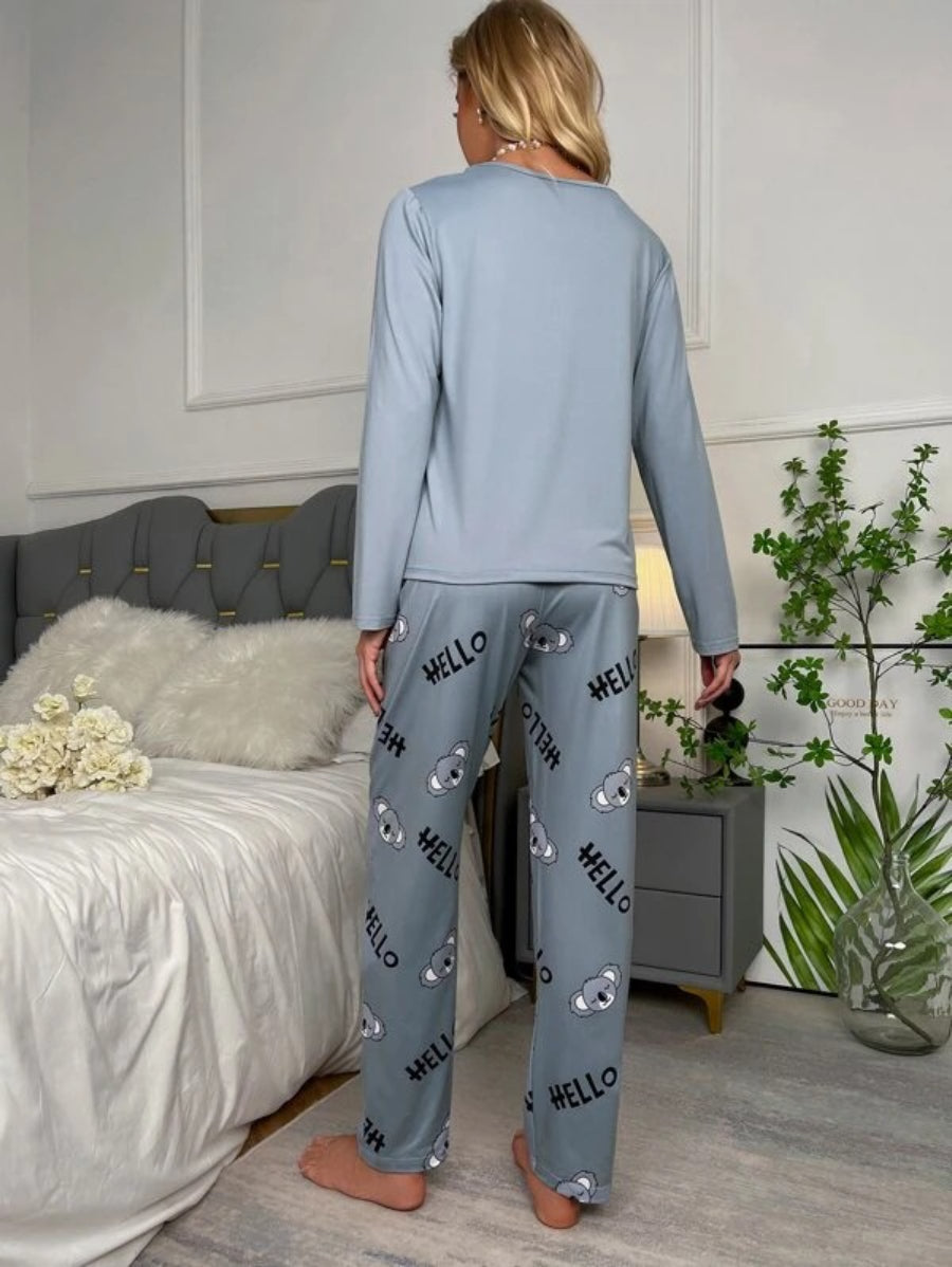 Koala And Letter Graphic PJ Set-Soco Hoodie