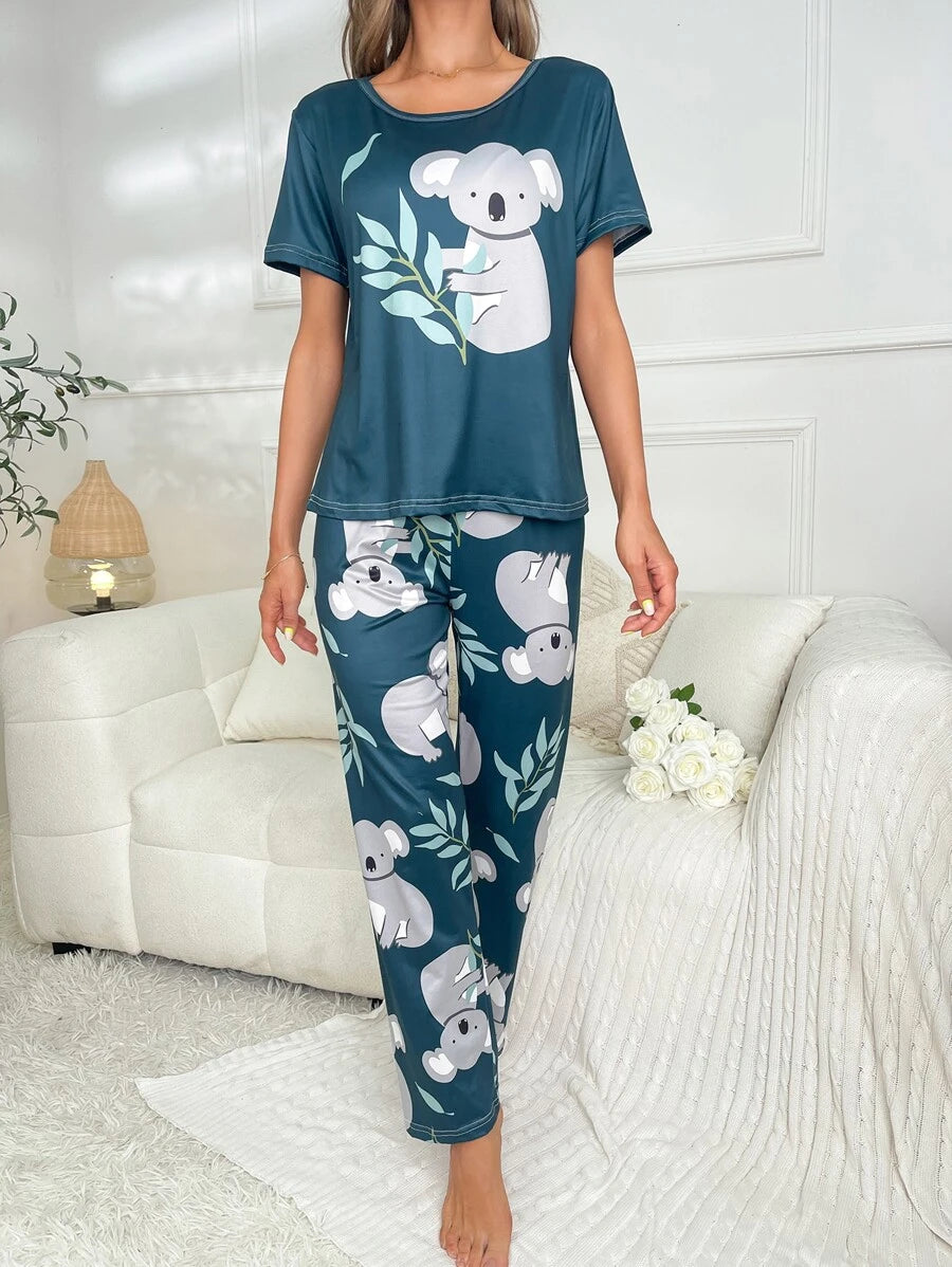 Koala Printed T Shirt And Pants Set-Soco Hoodie