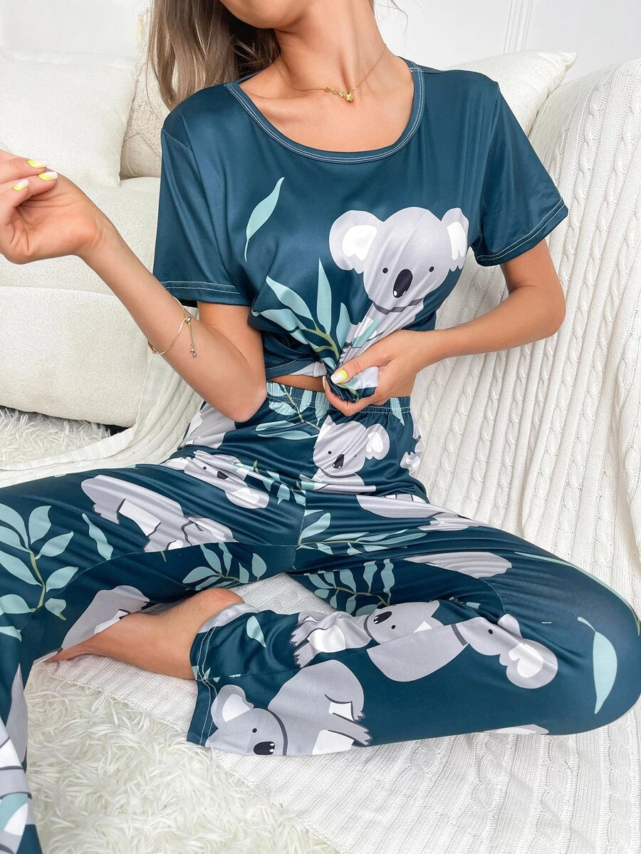 Koala Printed T Shirt And Pants Set-Soco Hoodie