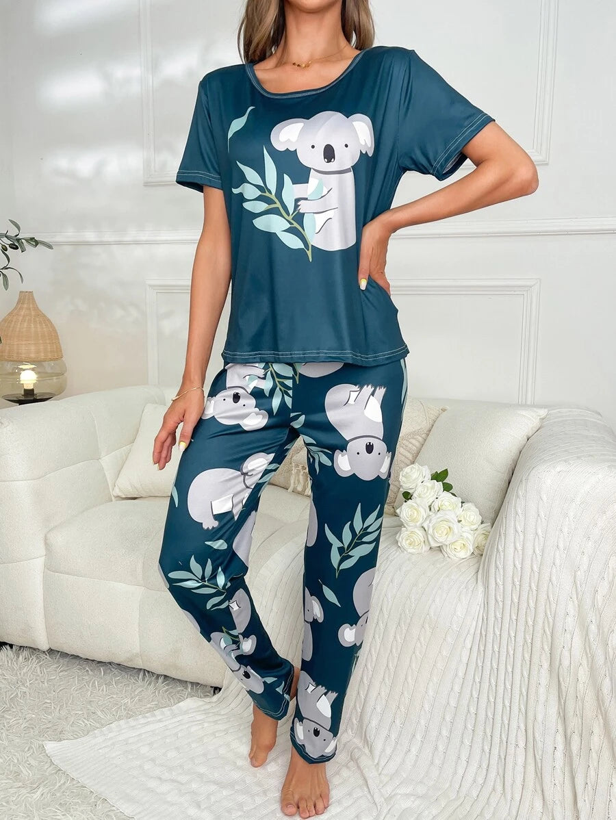 Koala Printed T Shirt And Pants Set-Soco Hoodie