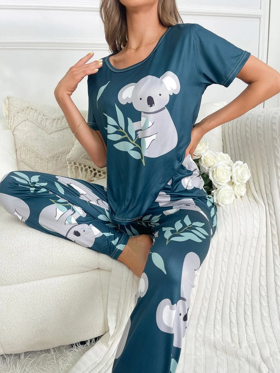 Koala Printed T Shirt And Pants Set-Soco Hoodie