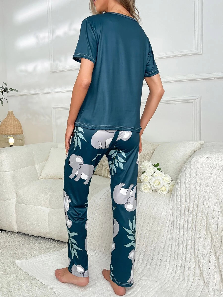 Koala Printed T Shirt And Pants Set-Soco Hoodie