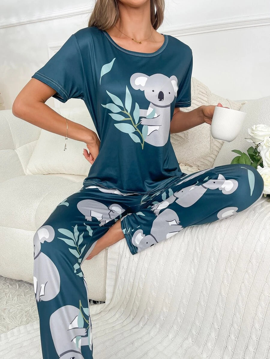 Koala Printed T Shirt And Pants Set-Soco Hoodie