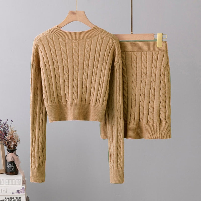 Women's Korean Fashion Twist Knitted Sweater Set-Soco Hoodie