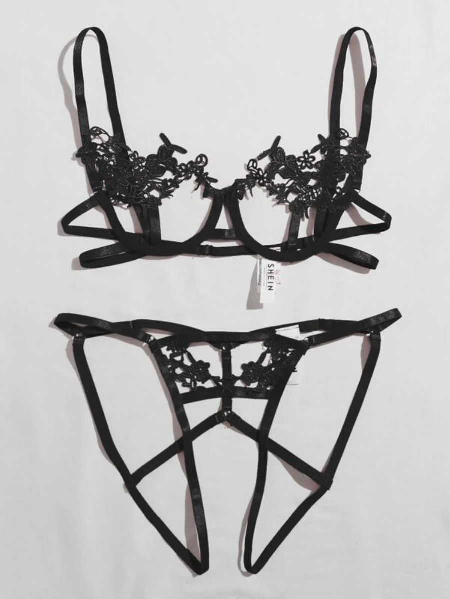 Lace Appliques Crotchless Lingerie Set-Soco Hoodie