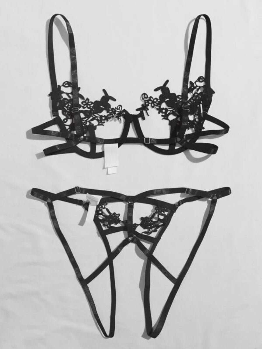 Lace Appliques Crotchless Lingerie Set-Soco Hoodie