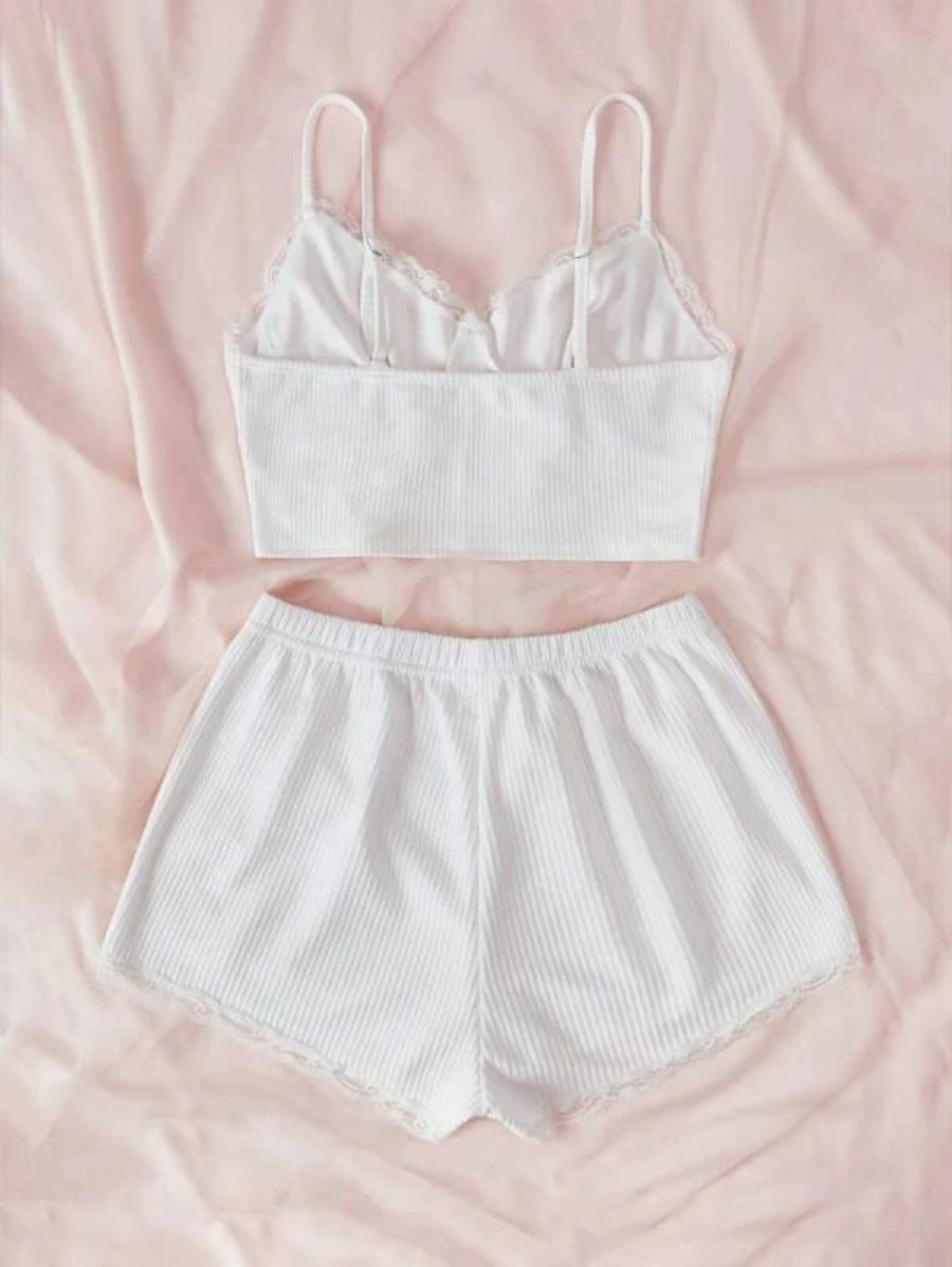 Lace Bow Front Cami Top And Shorts Set-Soco Hoodie