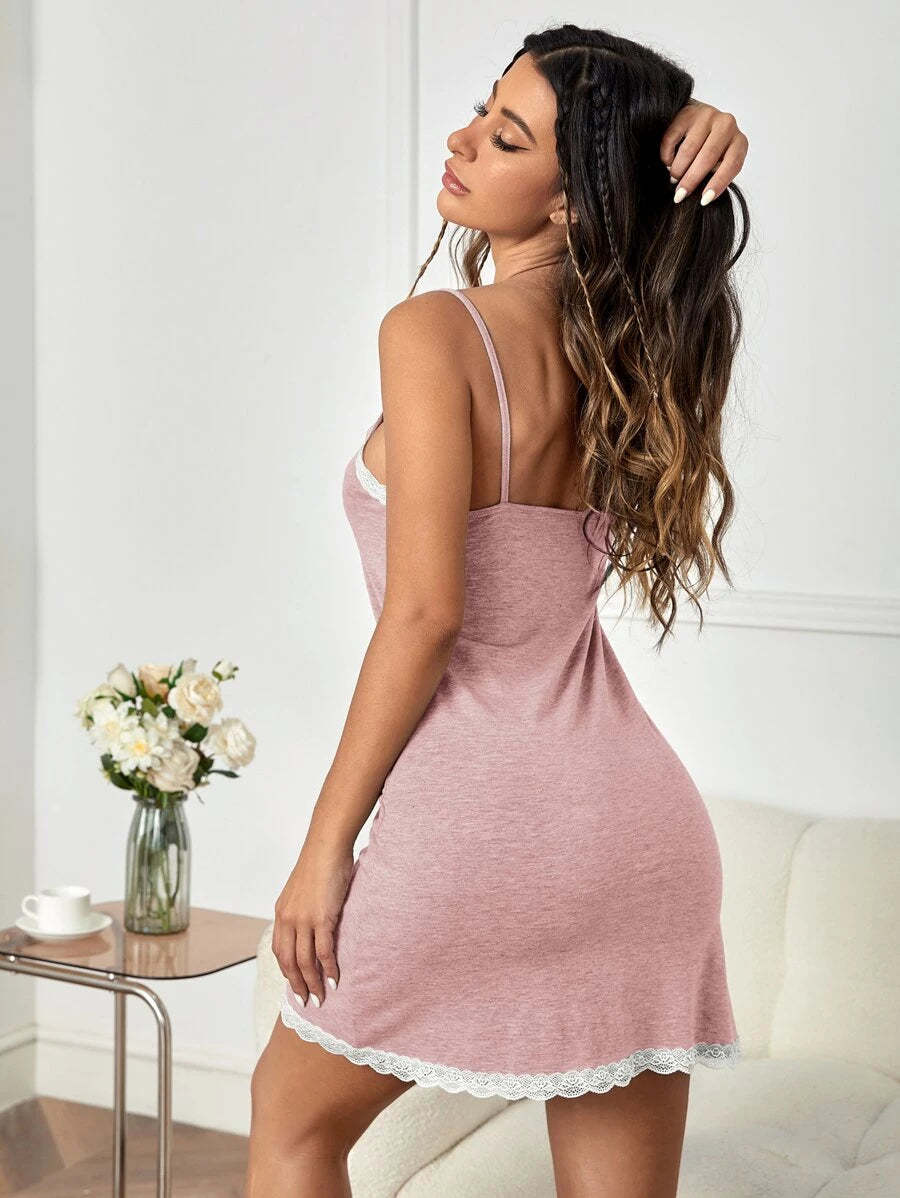 Lace Trim Cami Night Dress-Soco Hoodie