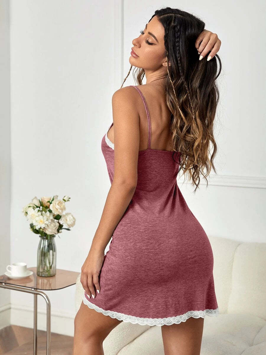 Lace Trim Cami Night Dress-Soco Hoodie