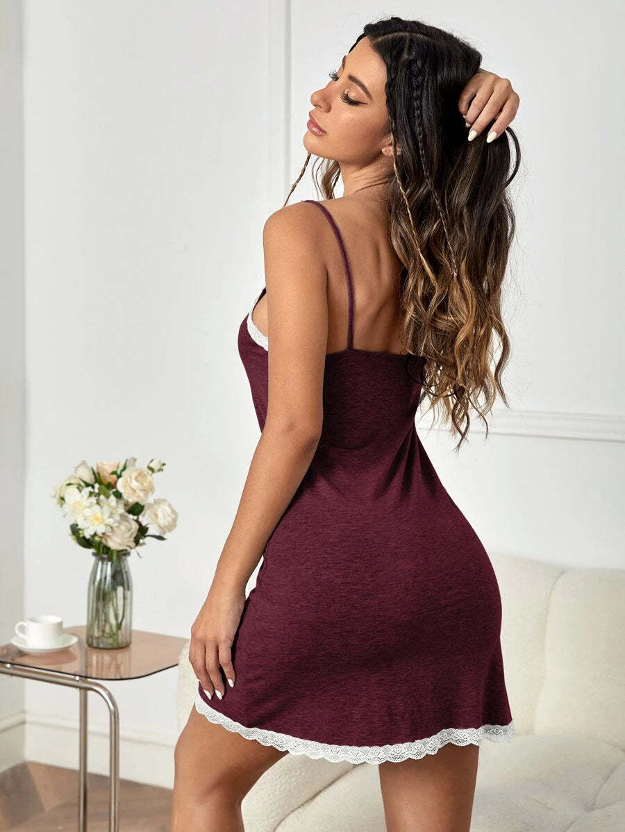 Lace Trim Cami Night Dress-Soco Hoodie