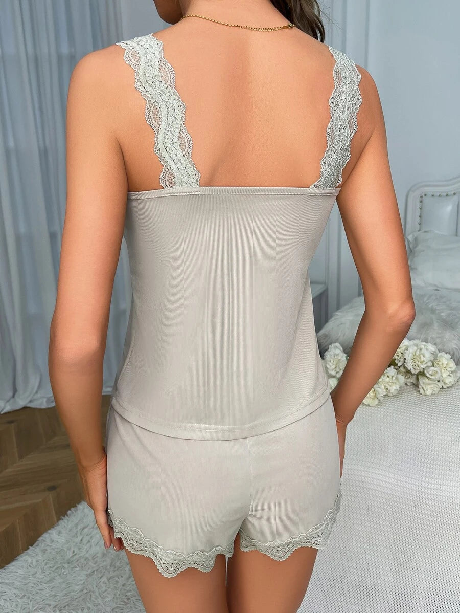 Lace Trim Ruched Set-Soco Hoodie